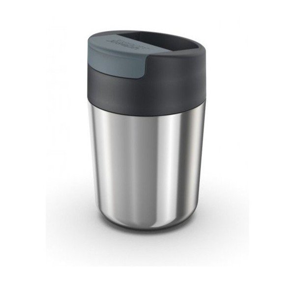 Cestovný hrnček v tmavomodro-lesklo striebornej farbe 340 ml Sipp – Joseph Joseph