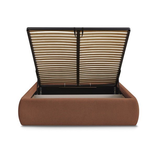 Oranžová čalúnená dvojlôžková posteľ s úložným priestorom/bez čela s roštom 180x200 cm Inera – Bobochic Paris-image-4