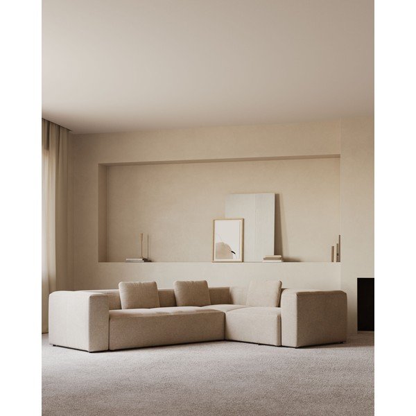 Béžová ženilková rohová pohovka Blok – Kave Home-image-1