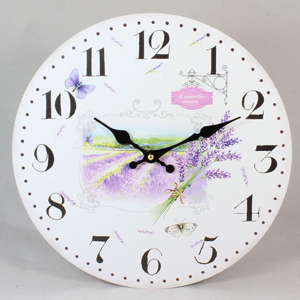 Drevené hodiny Lavender Field, 17 cm