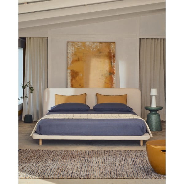 Béžová čalúnená dvojlôžková posteľ 180x200 cm Odum – Kave Home-image-3