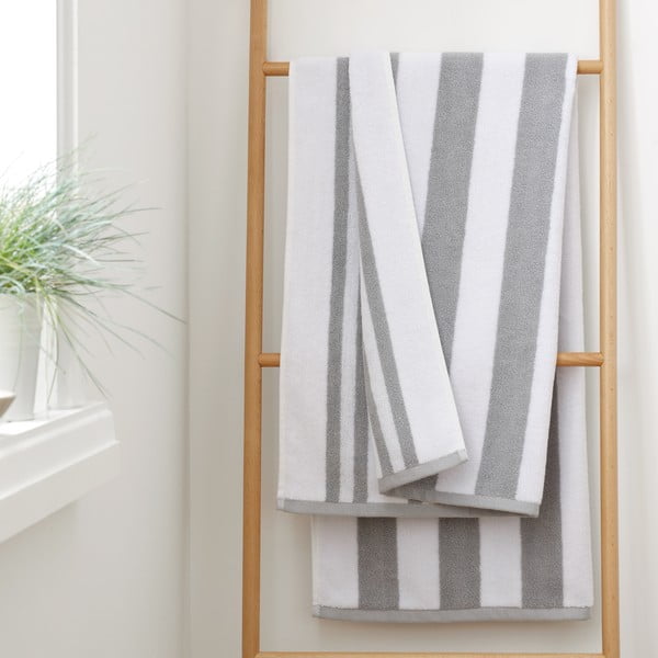Bielo-sivá froté bavlnená osuška 70x120 cm Reversible Stripe – Bianca-image-1