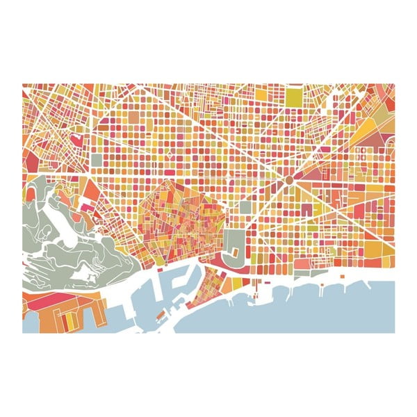 Obraz Homemania Maps Barcelona Red, 70 × 100 cm