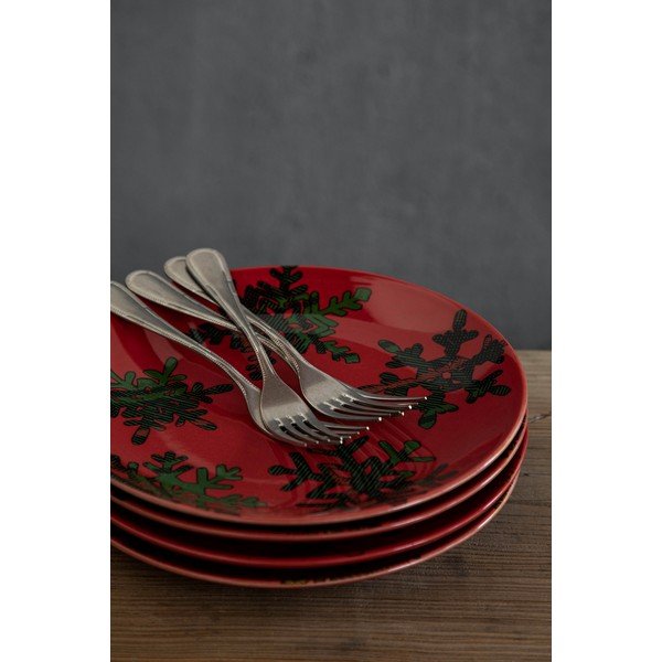 Súprava 4 červeno-čiernych dezertných tanierov z kameniny Casafina Snowflake, ø 21,6 cm-image-2