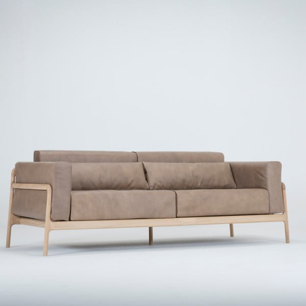 Svetlohnedá pohovka z byvolej kože s konštrukciou z masívneho dubového dreva Gazzda Fawn, 210 cm-image-2