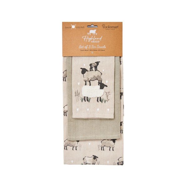 Utierky v súprave 3 ks s prímesou ľanu 45x65 cm Highland Sheep – Cooksmart ®