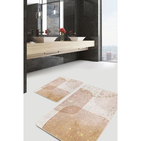 Béžové zamatové kúpeľňové predložky v súprave 2 ks 60x100 cm – Mila Home-image-4