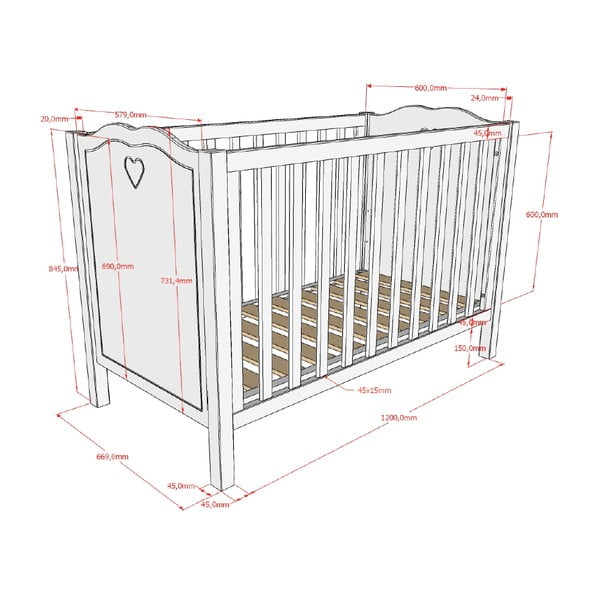 Biela postieľka z borovicového dreva 60x120 cm Amori – Vipack-image-2
