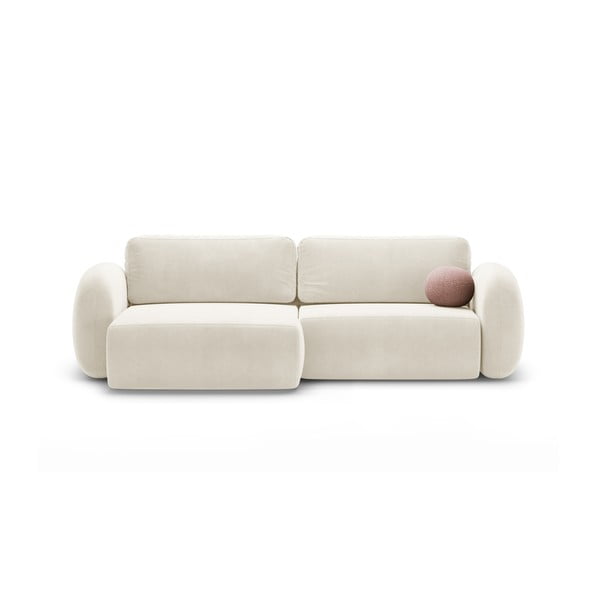 Krémovobiela zamatová rozkladacia/s úložným priestorom rohová pohovka Tonale – Cosmopolitan Design