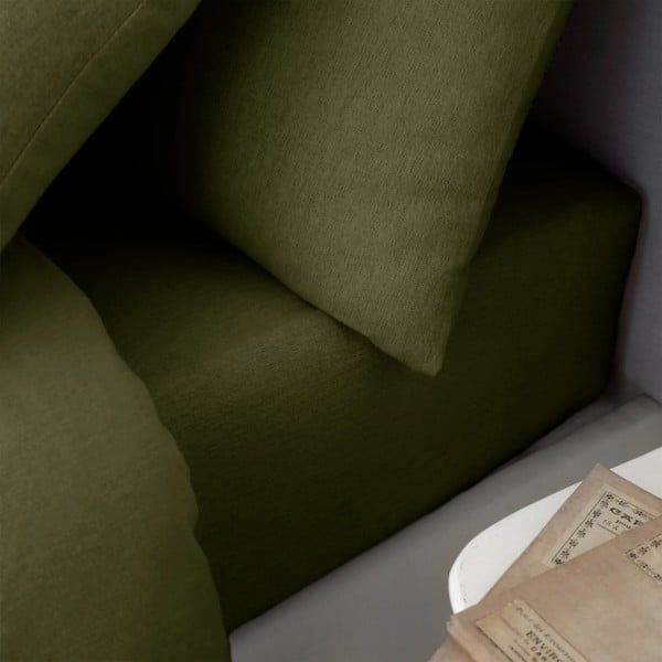 Kaki napínacia flanelová plachta 135x190 cm Brushed – Catherine Lansfield-image-1