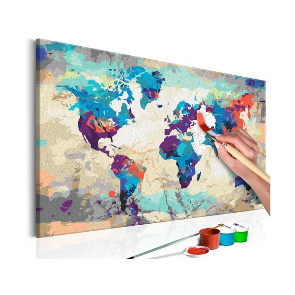 DIY set na tvorbu vlastného obrazu na plátne Artgeist World Map, 60 × 40 cm