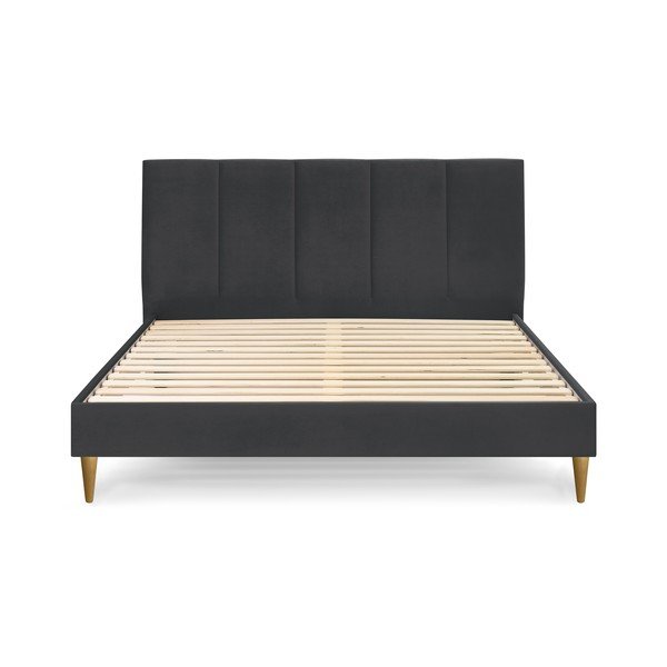 Tmavosivá zamatová dvojlôžková posteľ Bobochic Paris Vivara Light, 180 x 200 cm-image-2