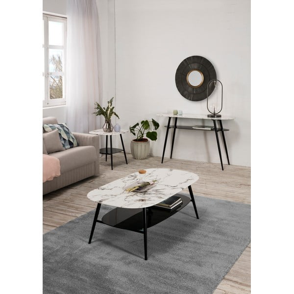 Bielo-čierny konferenčný stolík so sklenenou doskou v mramorovom dekore Marckeric Alina-image-1