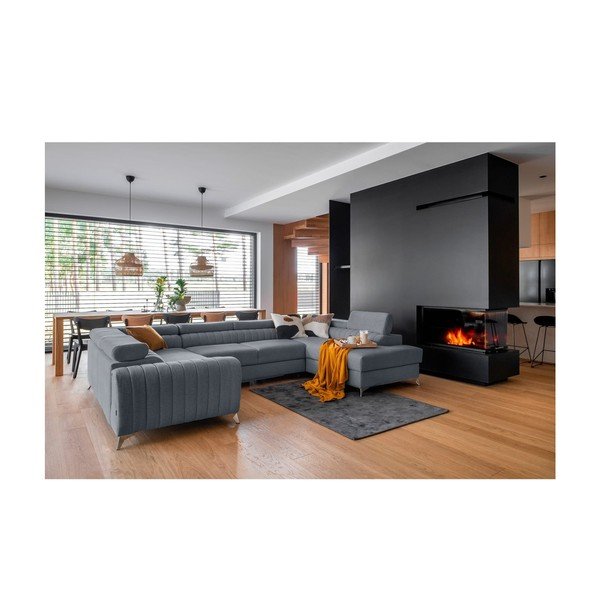 Modrá rozkladacia/s úložným priestorom rohová pohovka (pravý roh/do tvaru "U") Louis – ELTAP-image-1