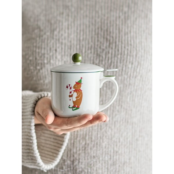 Krémový hrnček s vianočným motívom so sitkom z kameniny 300 ml Valentin – Bloomingville-image-2