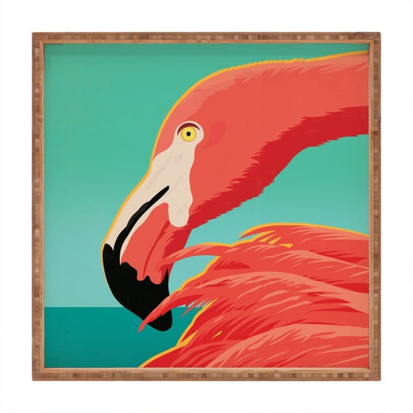 Drevený dekoratívny servírovací podnos Flamingo, 40 × 40 cm