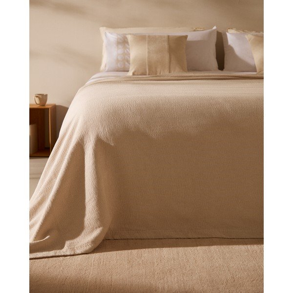 Béžový bavlnený pléd 240x260 cm Bedar – Kave Home-image-1