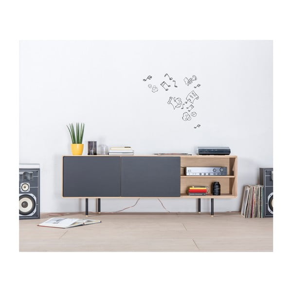 TV stolík z dubového dreva v čierno-prírodnej farbe 180x64 cm Fina – Gazzda-image-3