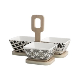 Set 3 porcelánových misek s bambusovým podnosom Brandani Alhambra