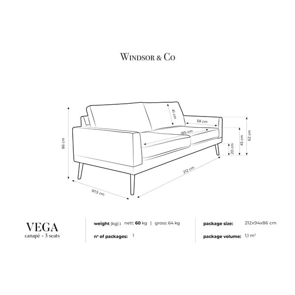 Svetlosivá trojmiestna pohovka Windsor & Co Sofas Vega-image-4