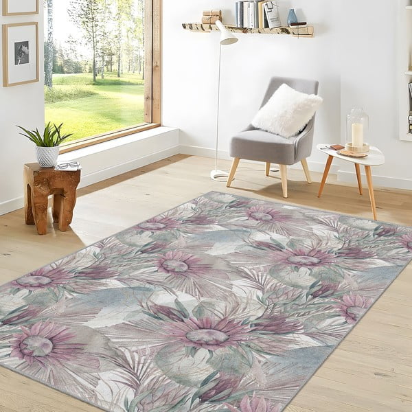 Fialovo-sivý prateľný koberec 160x230 cm Dusty Flowers – Mila Home-image-1