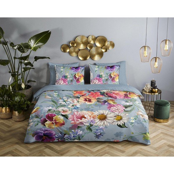 Sivé obliečky na dvojlôžko z organickej bavlny Descanso Sunflower, 200 x 220 cm-image-1