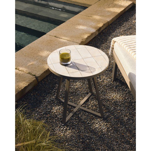 Okrúhly záhradný stolík s keramickou doskou ø 45 cm Tella – Kave Home-image-1