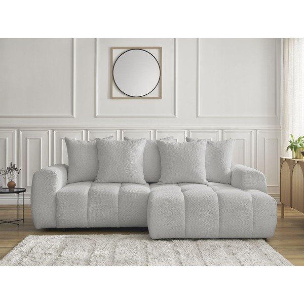 Svetlosivá rozkladacia/s úložným priestorom rohová pohovka z textílie buklé (pravý roh/s leňoškou) Roxelane – Bobochic Paris-image-1