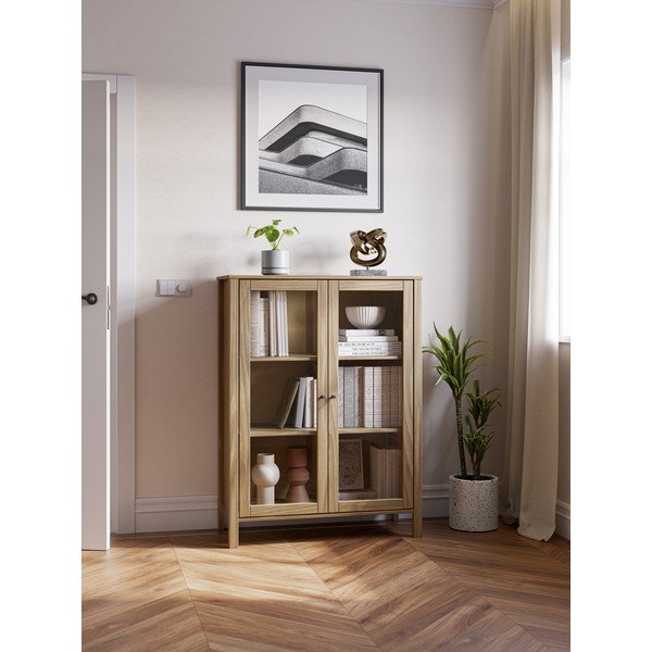 Vitrína z borovicového dreva v prírodnej farbe 90x120x40 cm Alessandra – Marckeric-image-1