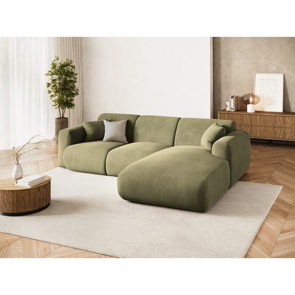 Khaki zamatová rohová pohovka (pravý roh/s leňoškou) Molino – Micadoni -image-1