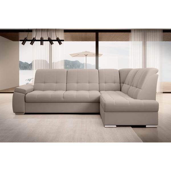 Béžová zamatová rozkladacia/s úložným priestorom rohová pohovka (pravý roh/do L) Sado – ELTAP-image-3