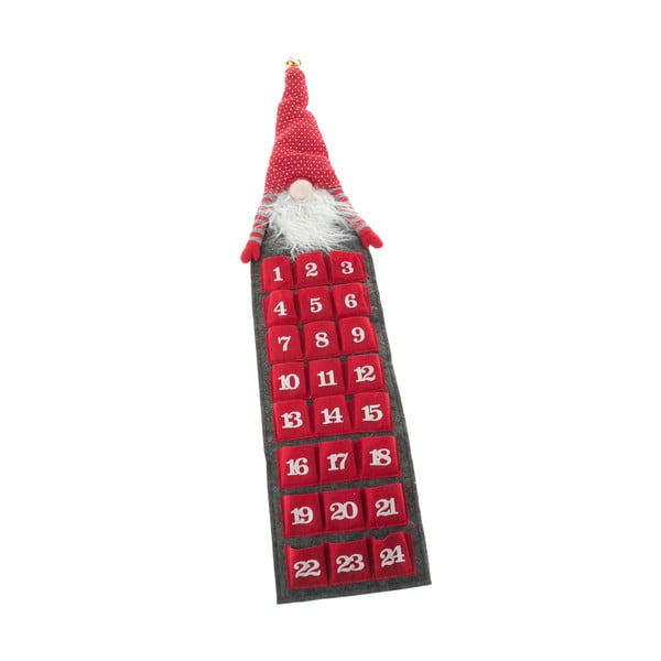 Červený textilný adventný kalendár Dakls, výška 75 cm