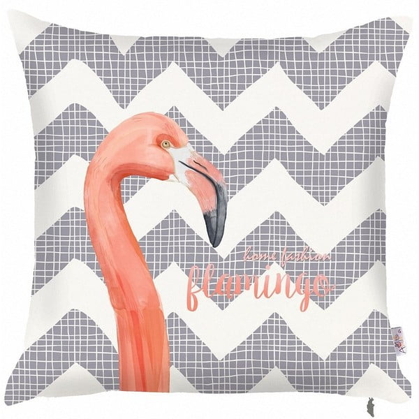 Sivá obliečka na vankúš Mike & Co. NEW YORK Zigzag Flamingo, 43 × 43 cm