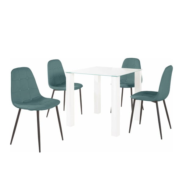 Sada jedálenského stola a 4 tyrkysových stoličiek Støraa Dante, dĺžka stola 80 cm