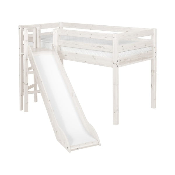 Biela stredne vysoká detská posteľ z borovicového dreva so šmykľavkou Flexa Classic, 90 × 200 cm