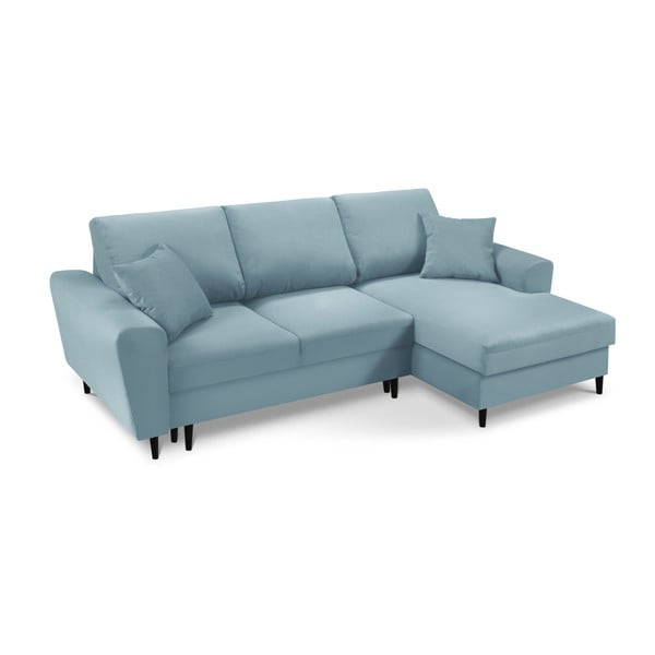 Svetlomodrá menčestrová rozkladacia/s úložným priestorom rohová pohovka (pravý roh/s leňoškou) Kyoto – Cosmopolitan Design-image-1