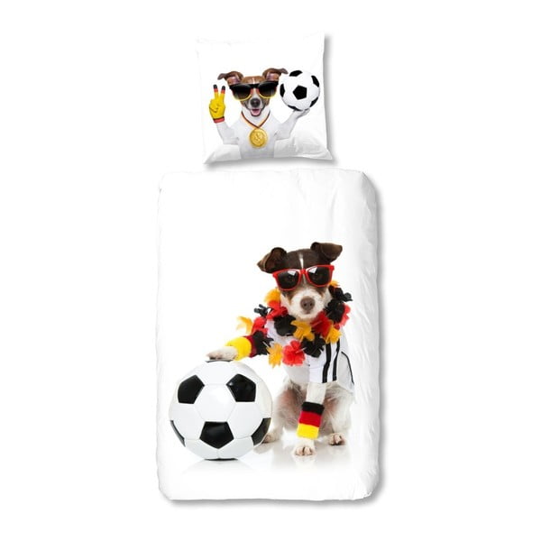 Detské obliečky na jednolôžko z bavlny Muller Textiels Football Dog, 135 × 200 cm