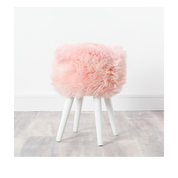 Stolička s ružovým sedákom z ovčej kožušiny Native Natural White, ⌀ 30 cm-image-2