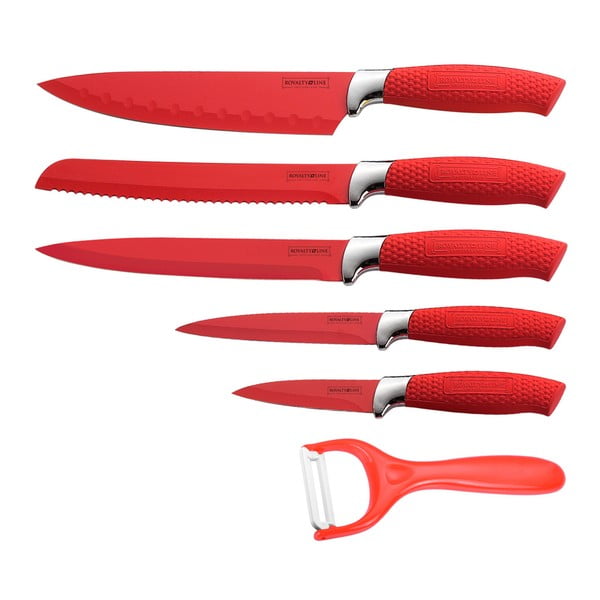 6 dielna sada nožov Non-stick Color, červená