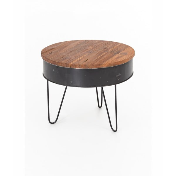 Konferenčný stolík s doskou zo zinku a teakového dreva WOOX LIVING, ⌀ 60 cm