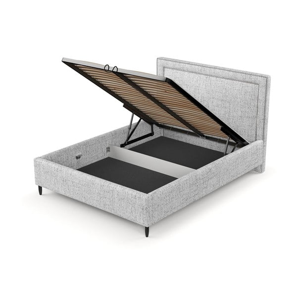 Svetlosivá čalúnená dvojlôžková posteľ s úložným priestorom s roštom 140x200 cm Baleine – Maison de Rêve-image-4