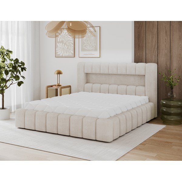 Béžová čalúnená dvojlôžková posteľ s úložným priestorom s roštom 140x200 cm Lamica – ELTAP-image-4