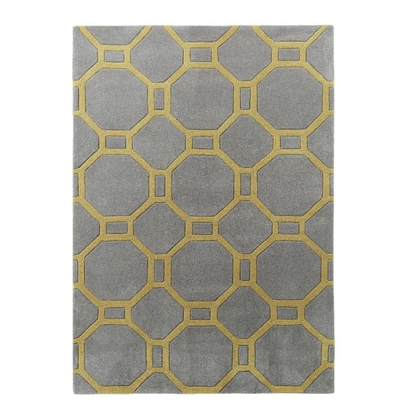 Sivožltý ručne tuftovaný koberec Think Rugs Hong Kong Tile Grey & Yellow, 150 × 230 cm