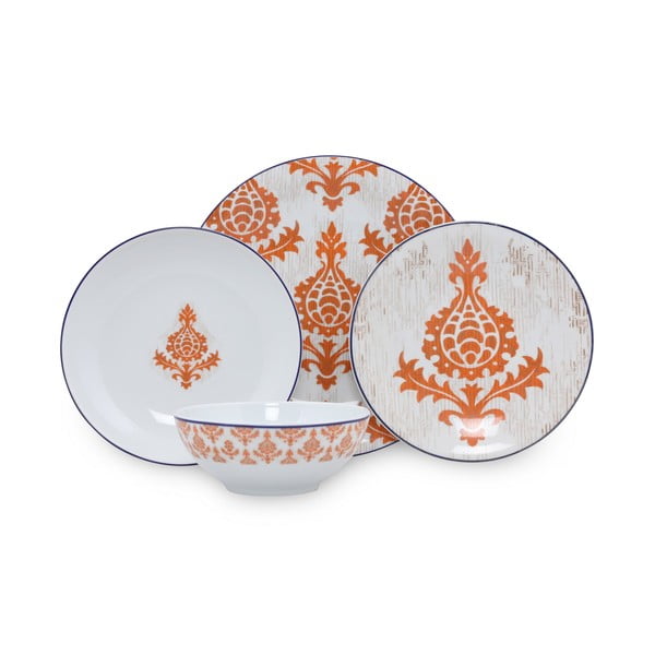 24-dielna súprava bielo-oranžového porcelánového riadu Kütahya Porselen Ornaments