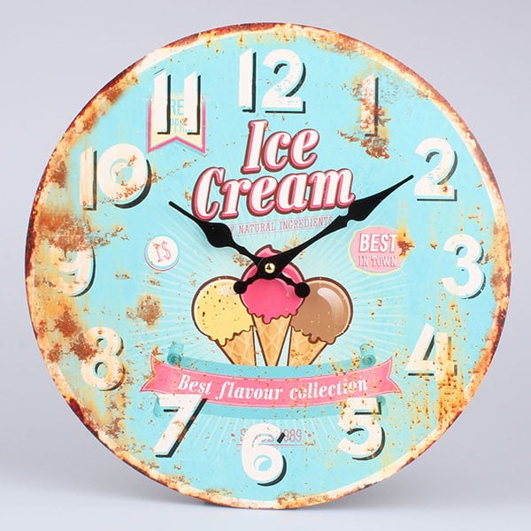 Drevené hodiny Retro Ice Cream, 34x34 cm