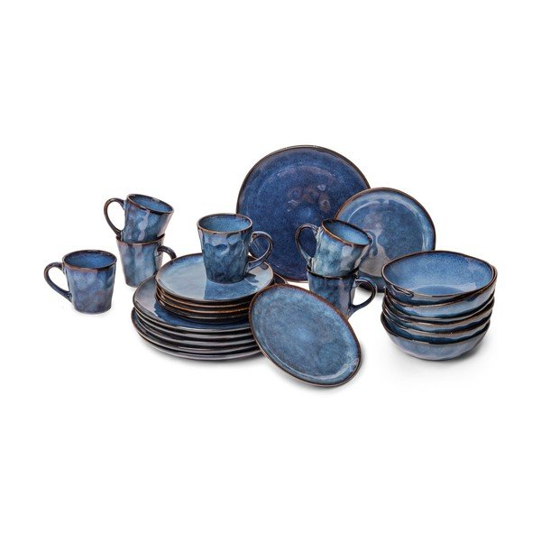 Tmavomodrá kameninová jedálenská súprava 24 ks Glosia - Bonami Selection