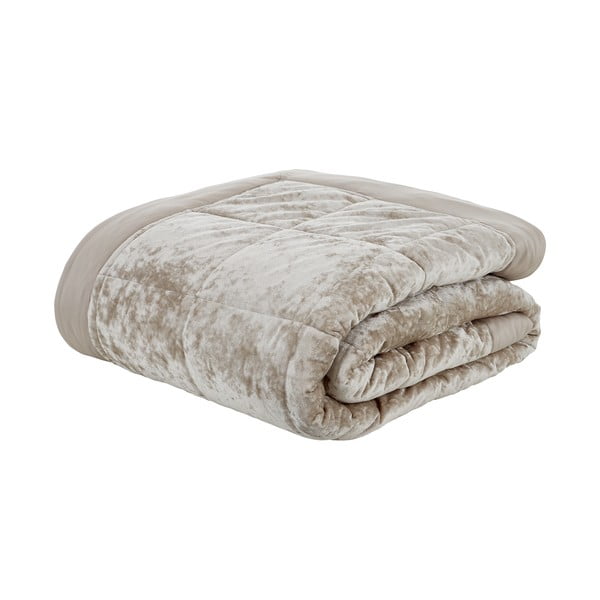 Béžový zamatový prešívaný prehoz na dvojlôžko 220x220 cm Crushed - Catherine Lansfield-image-2