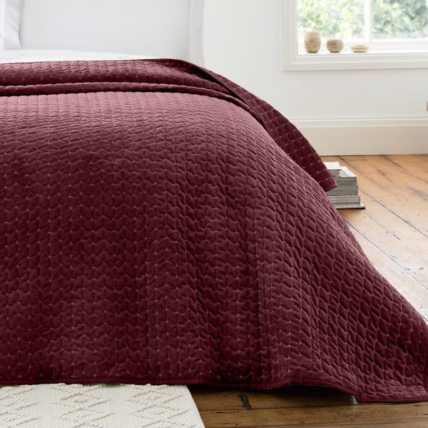 Vínovočervený zamatový prešívaný pléd 240x260 cm Attica Velvet – Bianca-image-1