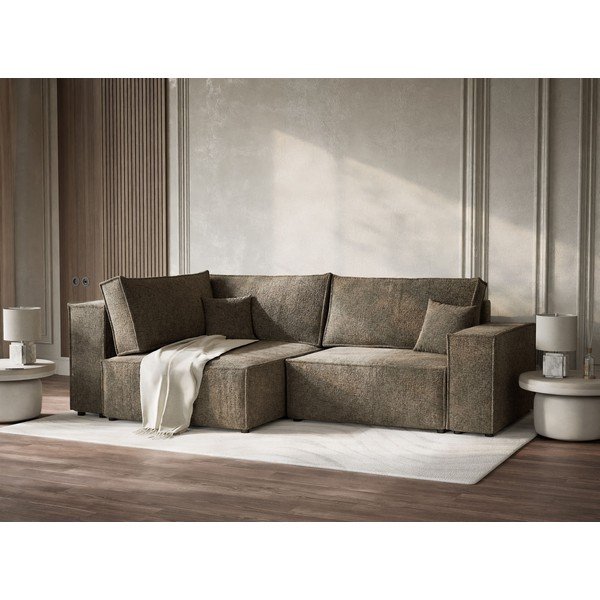 Hnedá ženilková rozkladacia/s úložným priestorom rohová pohovka (ľavý roh/do L) Tonga – Maison de Rêve-image-4