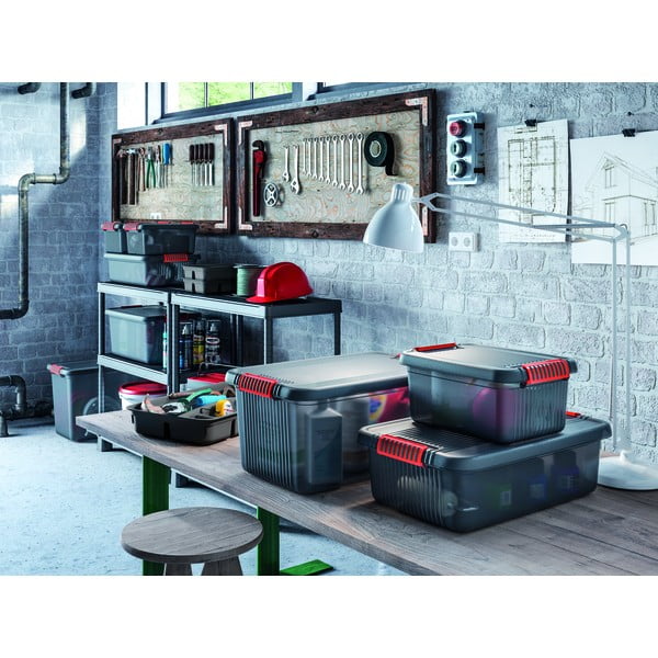 Sivý plastový úložný box s vekom 59x39x28 cm K Latch Box – KIS-image-1
